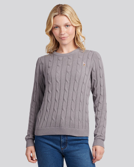 Womens Crew Neck Cable Jumper in Silver Filigree