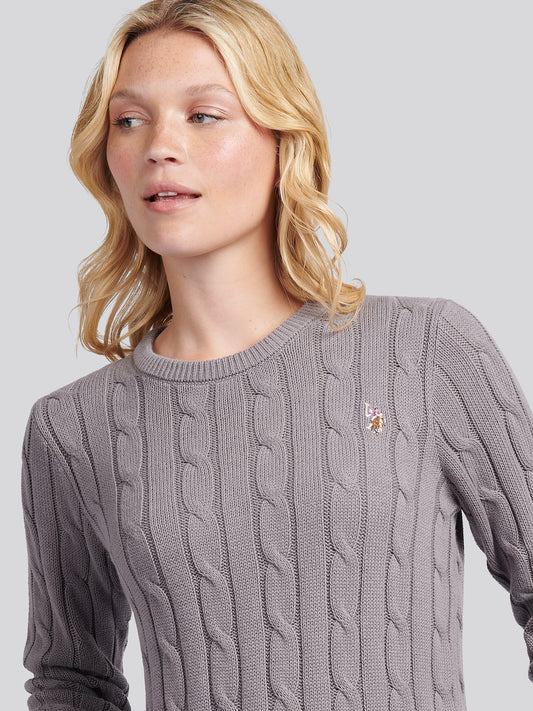 Womens Crew Neck Cable Jumper in Silver Filigree