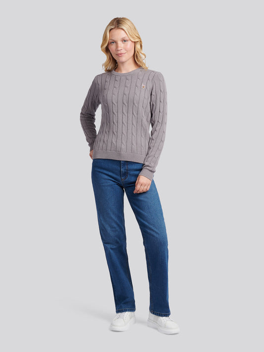 Womens Crew Neck Cable Jumper in Silver Filigree