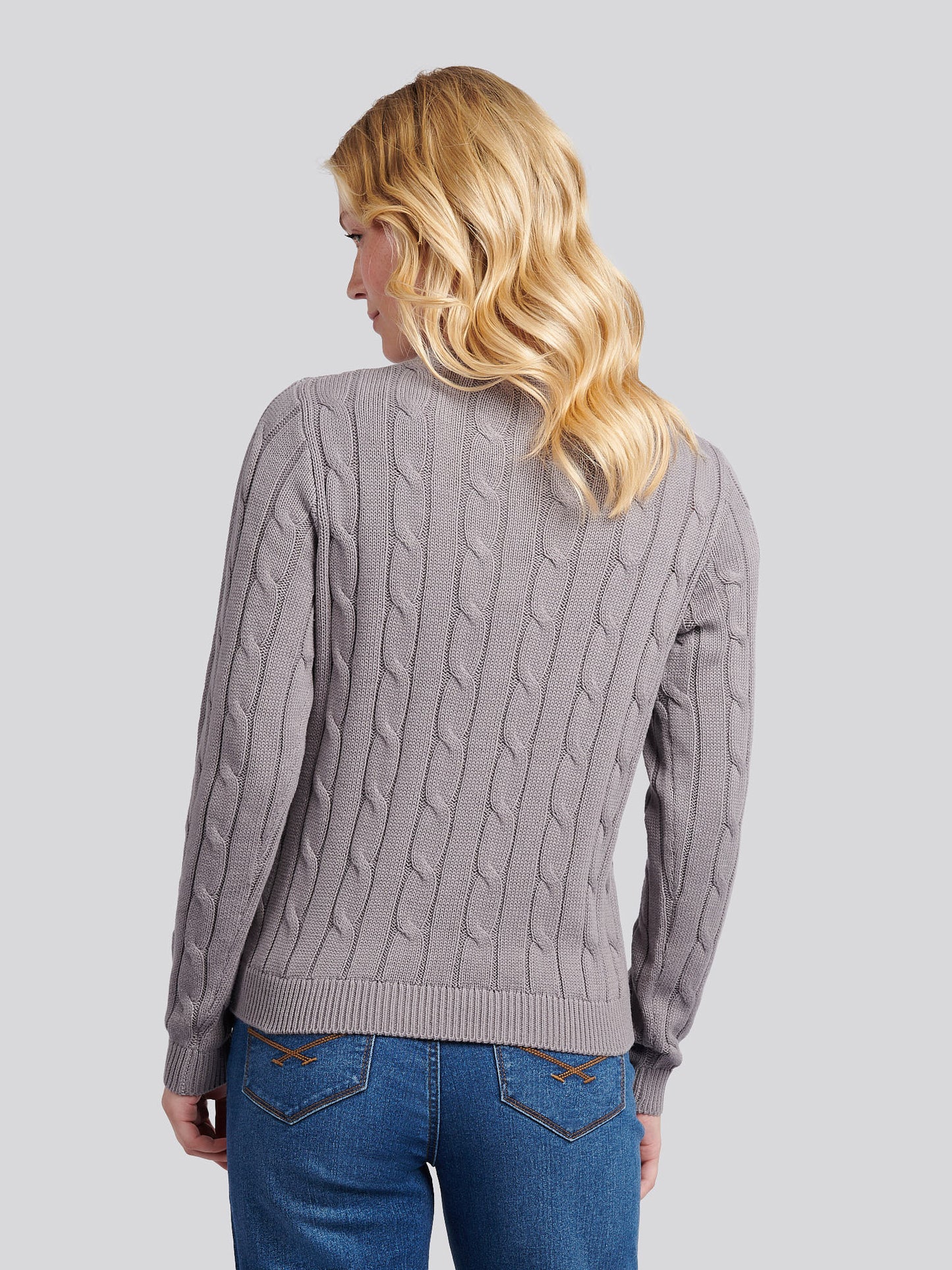 Womens Crew Neck Cable Jumper in Silver Filigree