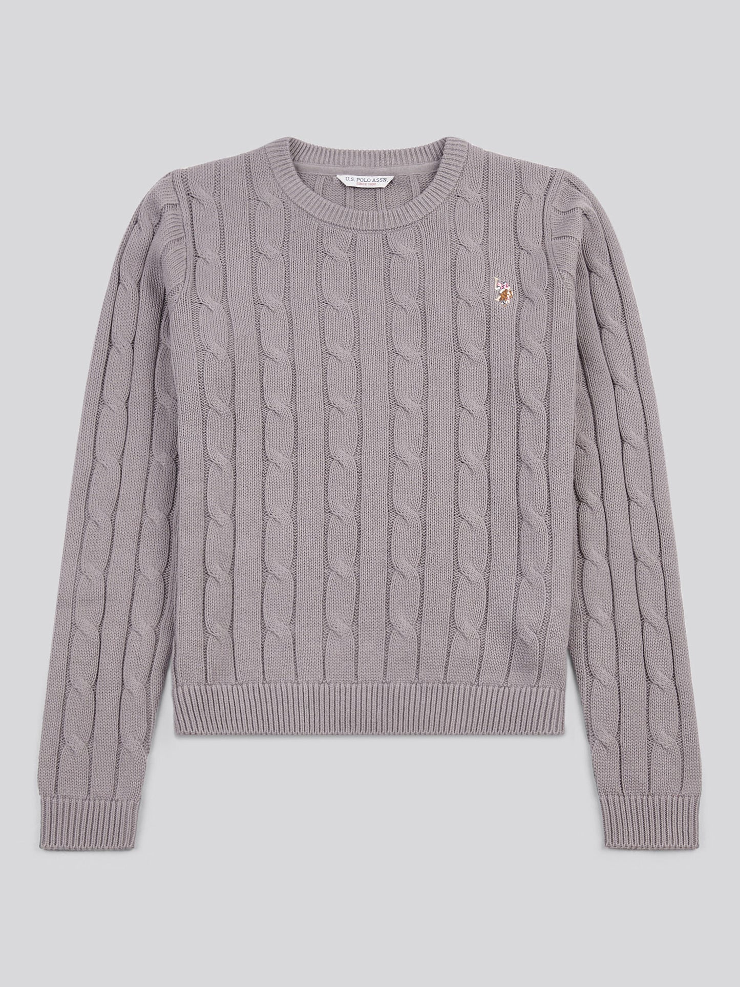 Womens Crew Neck Cable Jumper in Silver Filigree