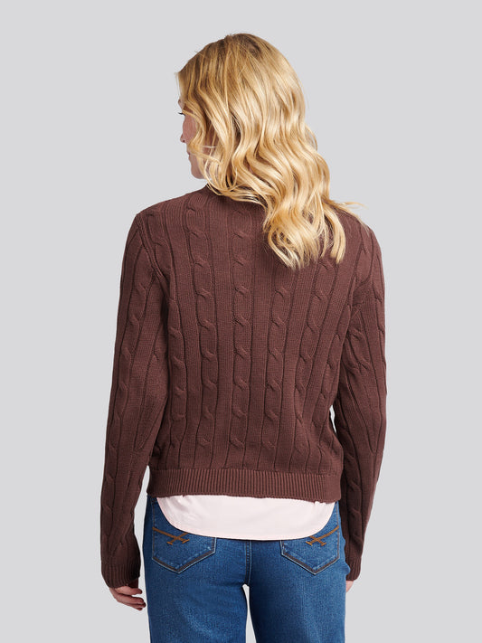 Womens Crew Neck Cable Jumper in Puce