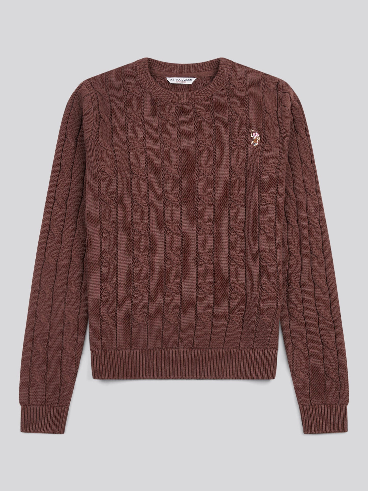 Womens Crew Neck Cable Jumper in Puce