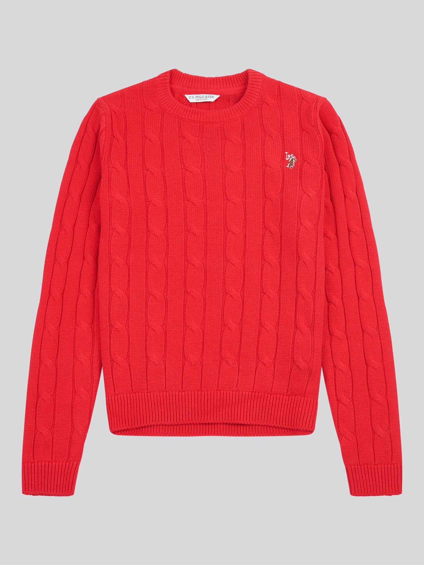 Womens Crew Neck Cable Jumper in Jalapeno Red