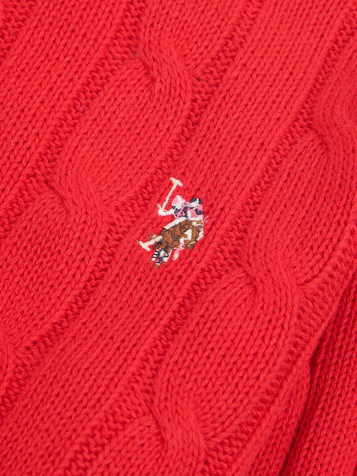 Womens Crew Neck Cable Jumper in Jalapeno Red