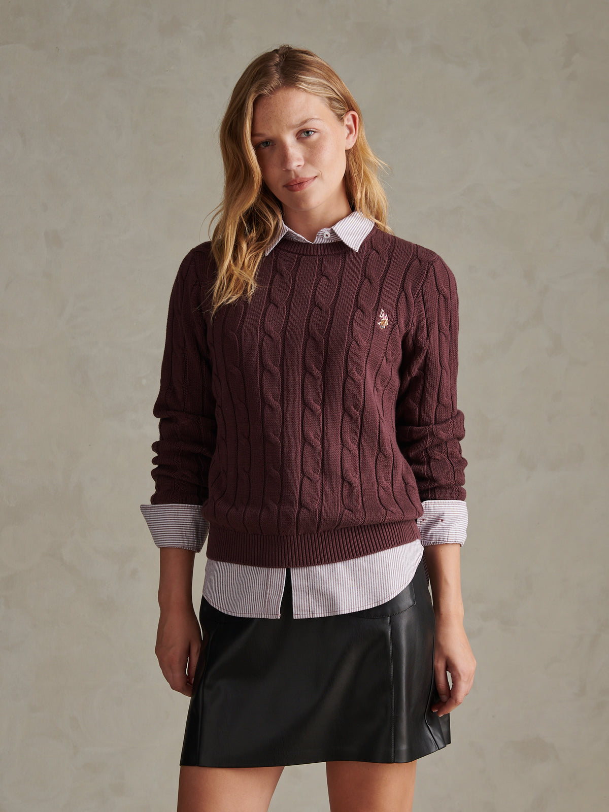 Womens Crew Neck Cable Jumper Huckleberry
