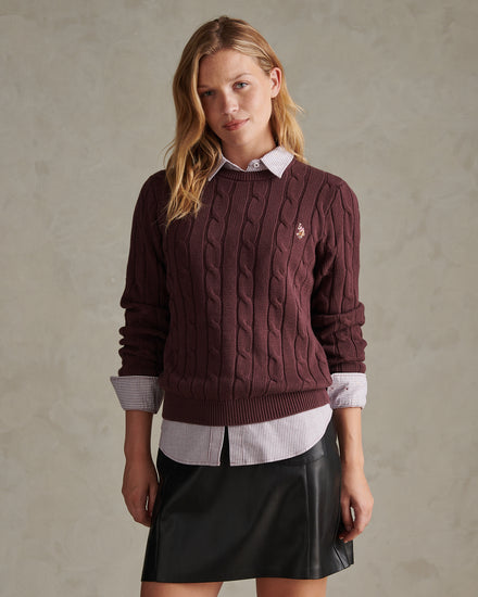 Womens Crew Neck Cable Jumper Huckleberry