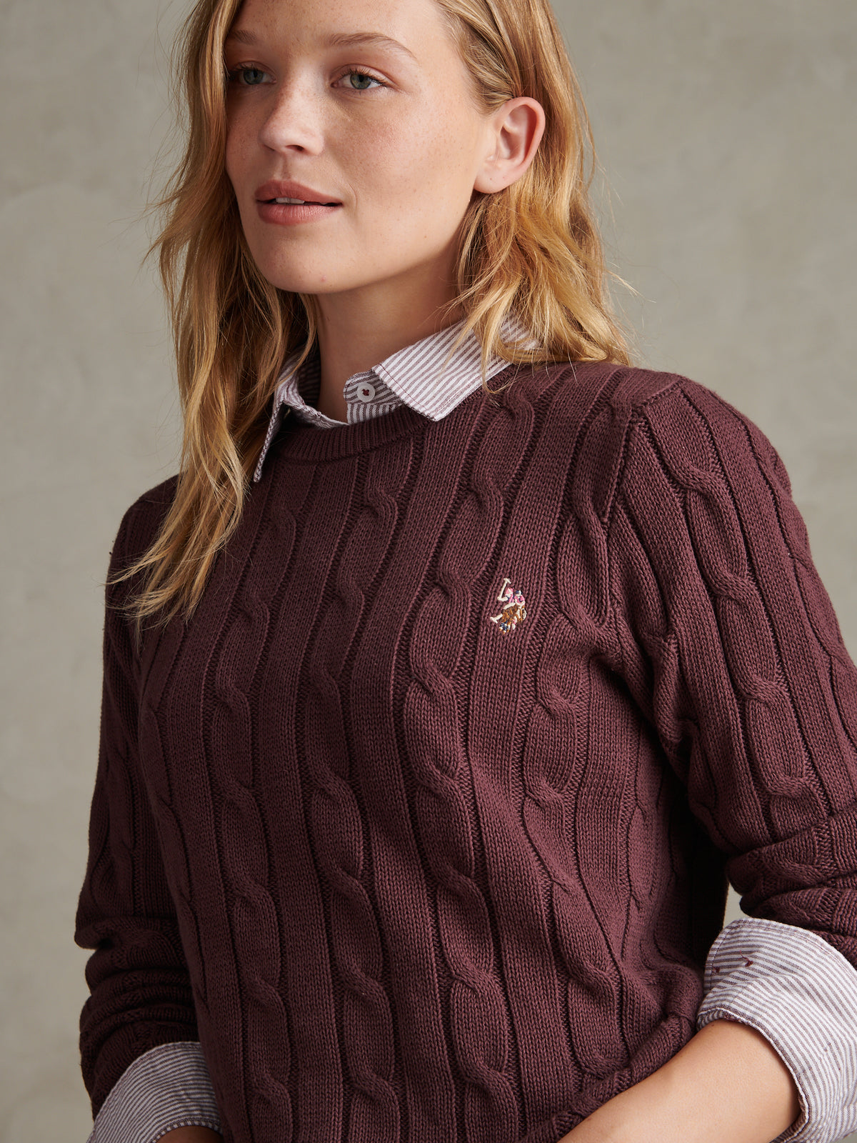 Womens Crew Neck Cable Jumper Huckleberry