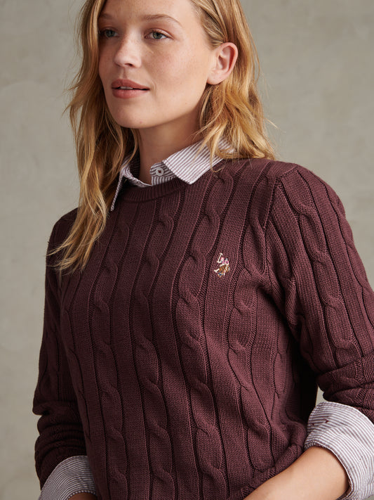 Womens Crew Neck Cable Jumper Huckleberry