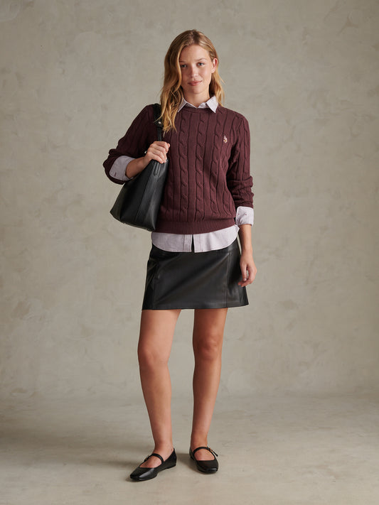 Womens Crew Neck Cable Jumper Huckleberry