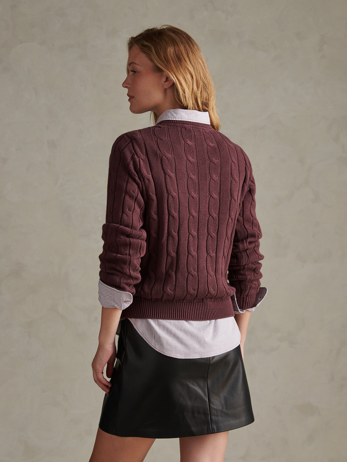 Womens Crew Neck Cable Jumper Huckleberry