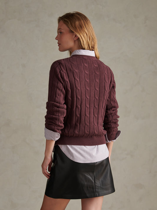Womens Crew Neck Cable Jumper Huckleberry