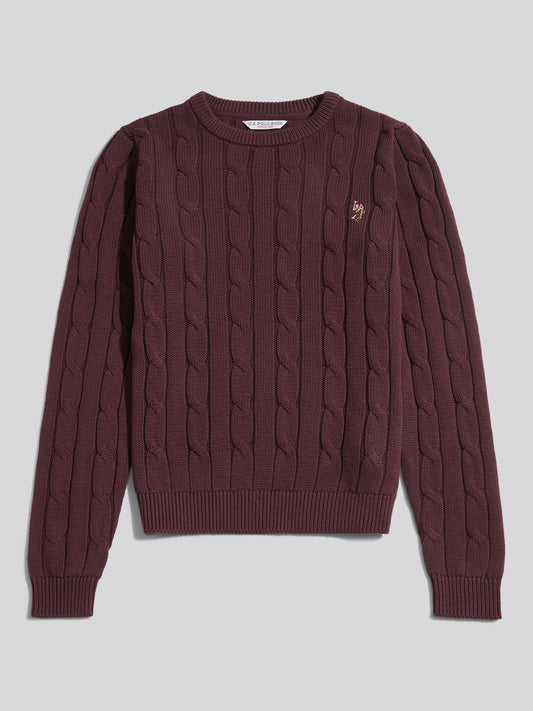 Womens Crew Neck Cable Jumper Huckleberry