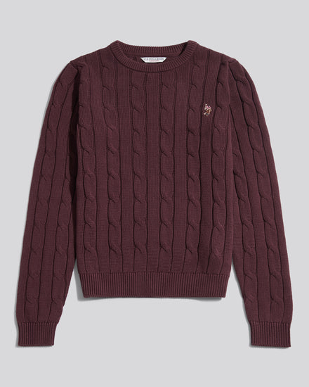 Womens Crew Neck Cable Jumper Huckleberry