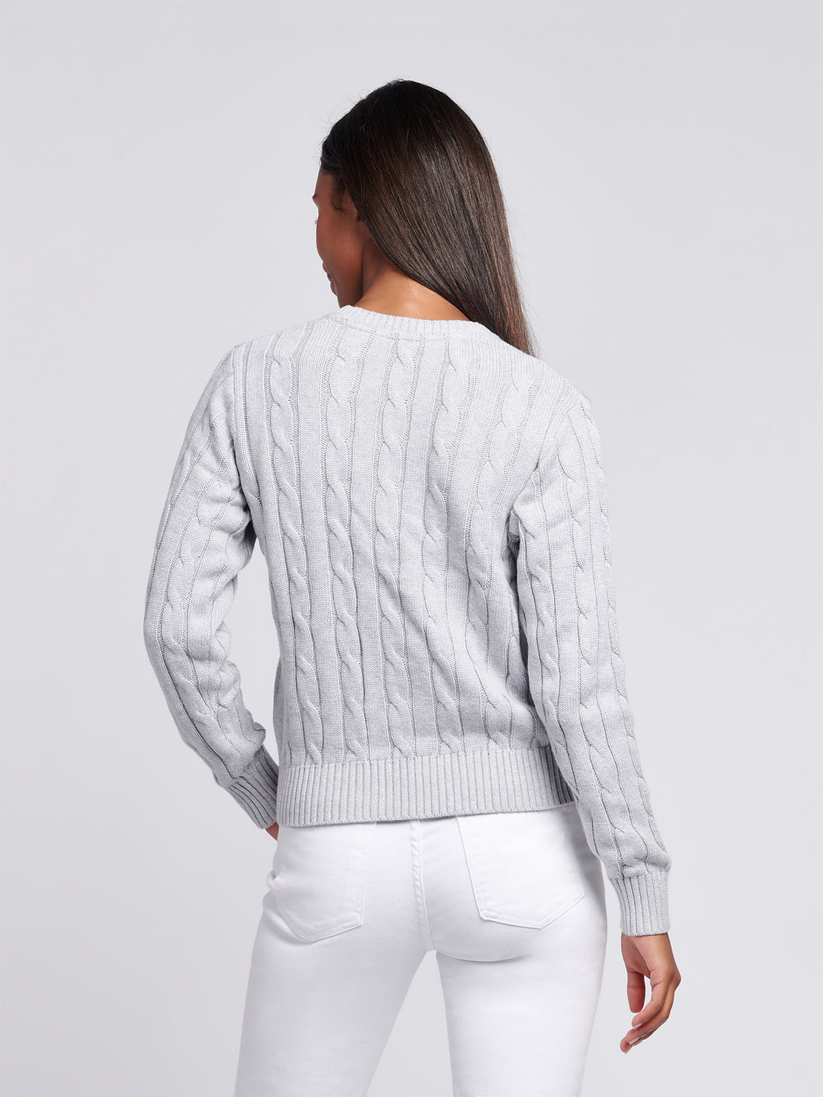 Womens Crew Neck Cable Jumper Pearl Grey Marl