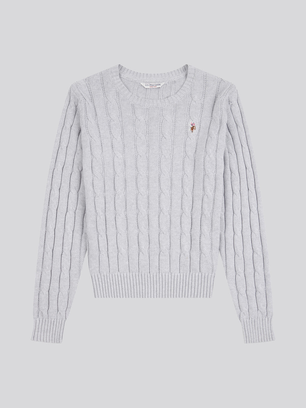 Womens Crew Neck Cable Jumper Pearl Grey Marl
