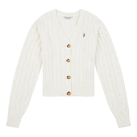 Womens Cable Knit Cropped Cardigan in Marshmallow