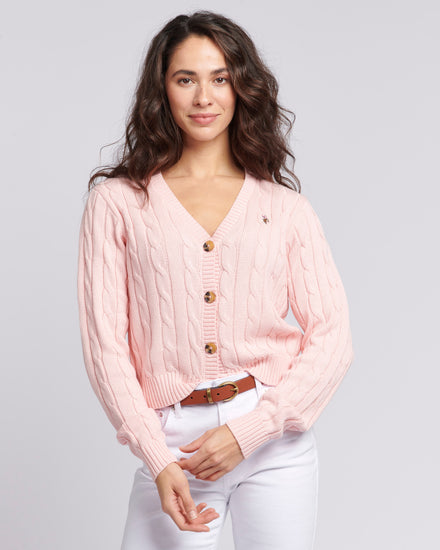 Womens Cable Knit Cardigan in Crystal Rose