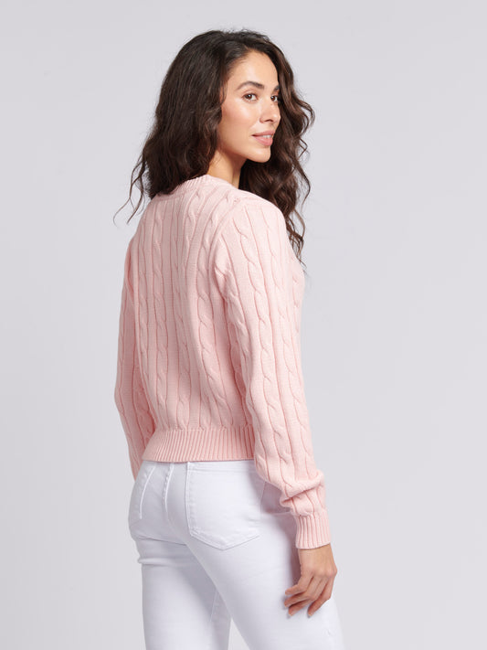 Womens Cable Knit Cardigan in Crystal Rose