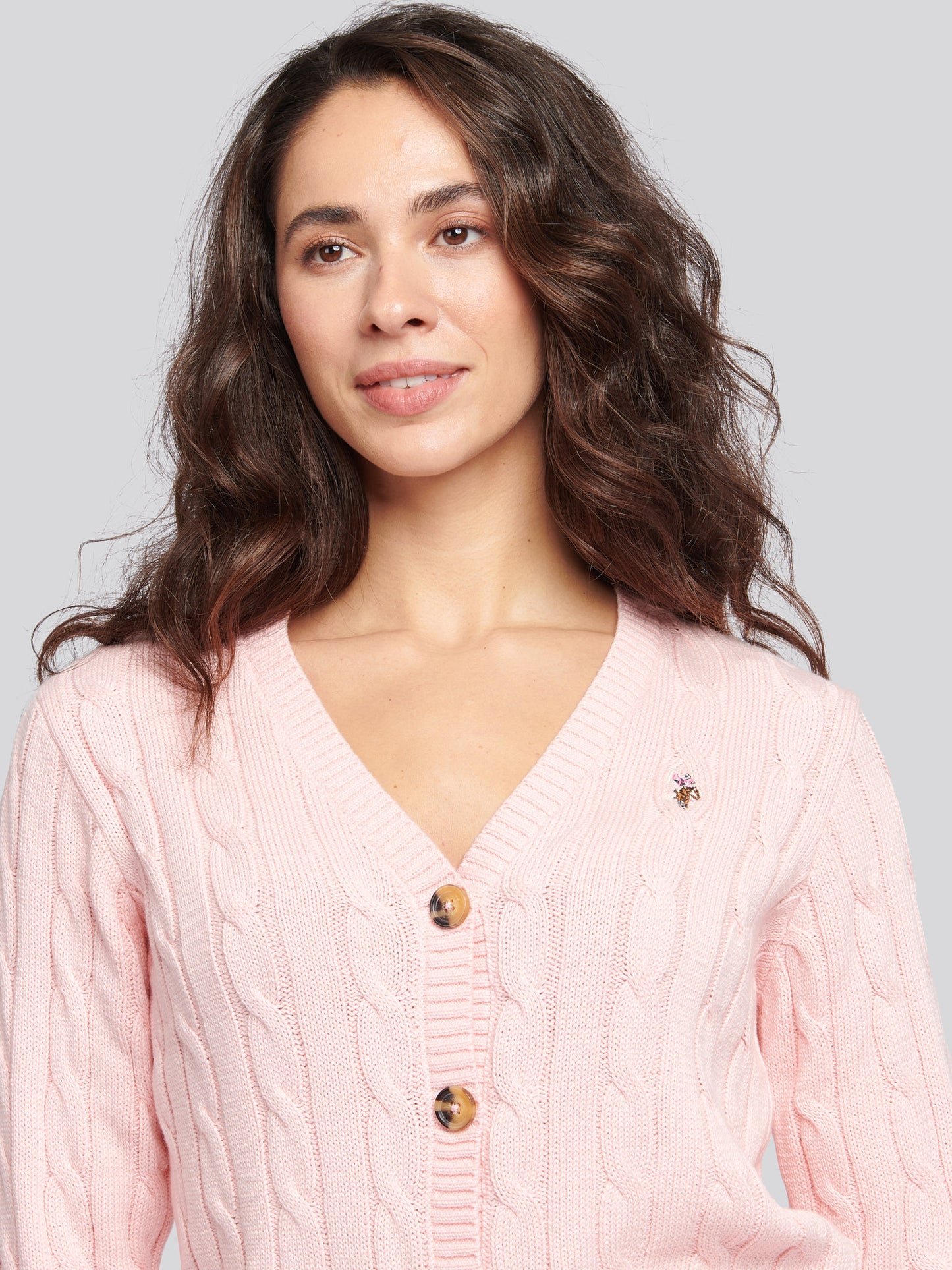 Womens Cable Knit Cardigan in Crystal Rose