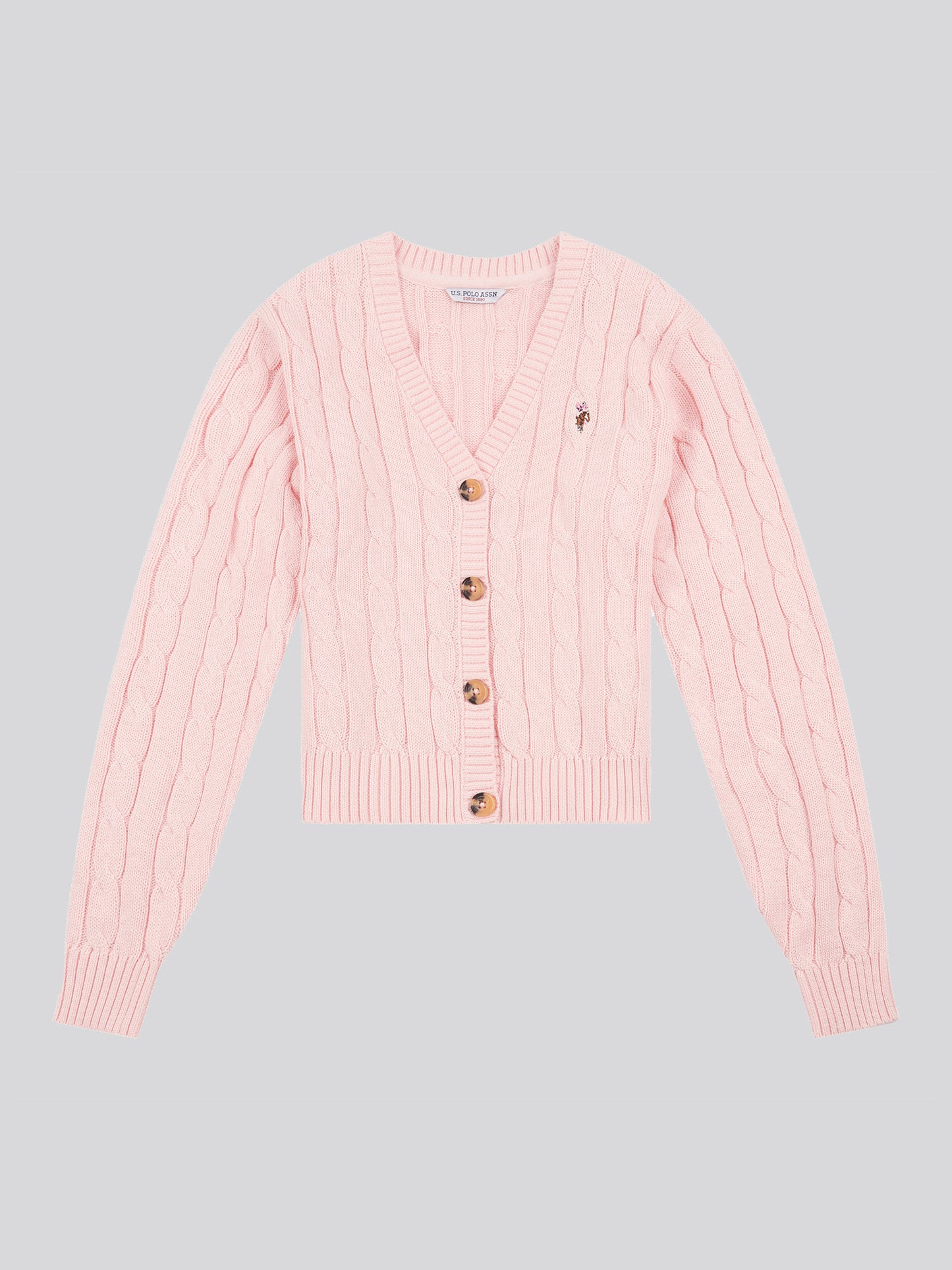 Womens Cable Knit Cardigan in Crystal Rose
