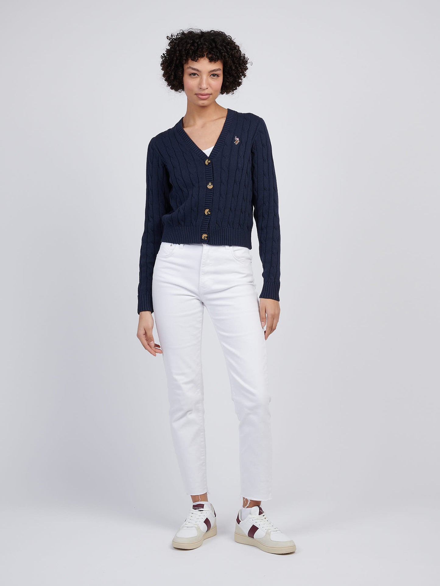 Womens Cable Knit Cardigan in Navy Iris