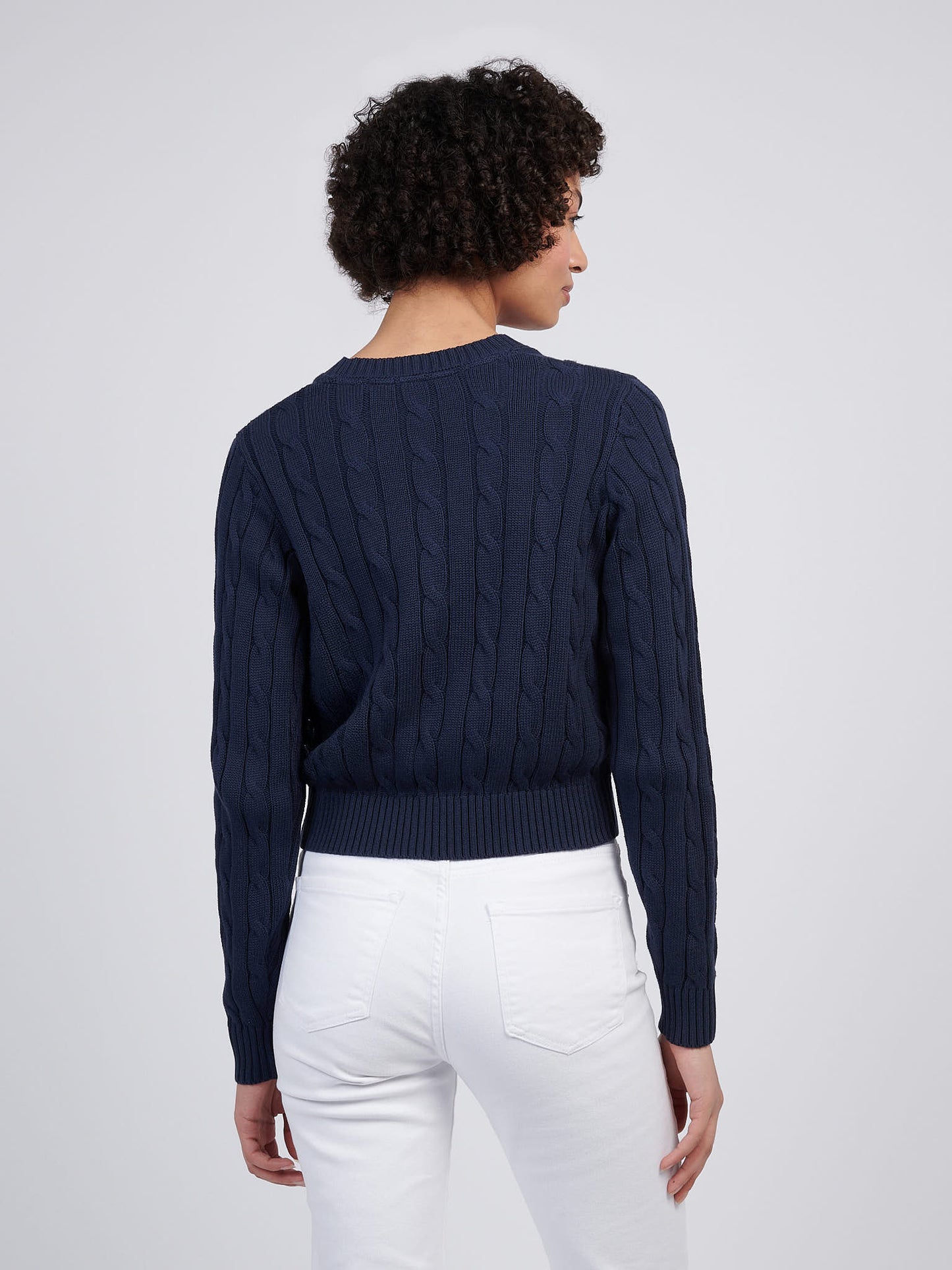 Womens Cable Knit Cardigan in Navy Iris