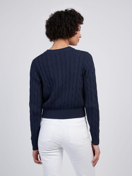Womens Cable Knit Cardigan in Navy Iris
