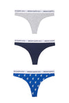 Womens 3 Pack Horsemen Cotton Thongs in Surf The Web