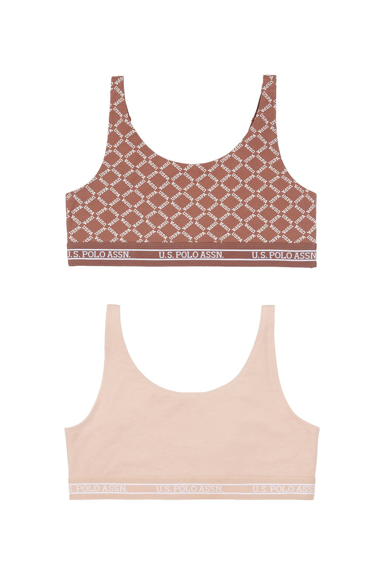 Womens 2 Pack Neutral Print Open Back Bralette in Rugby Tan