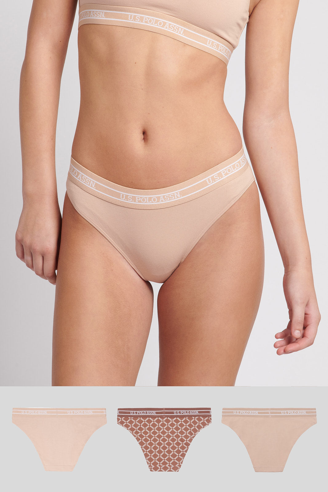 Womens 3 Pack Neutral Print Bikini Brief Underwear in Rugby Tan – U.S. Polo  Assn. UK