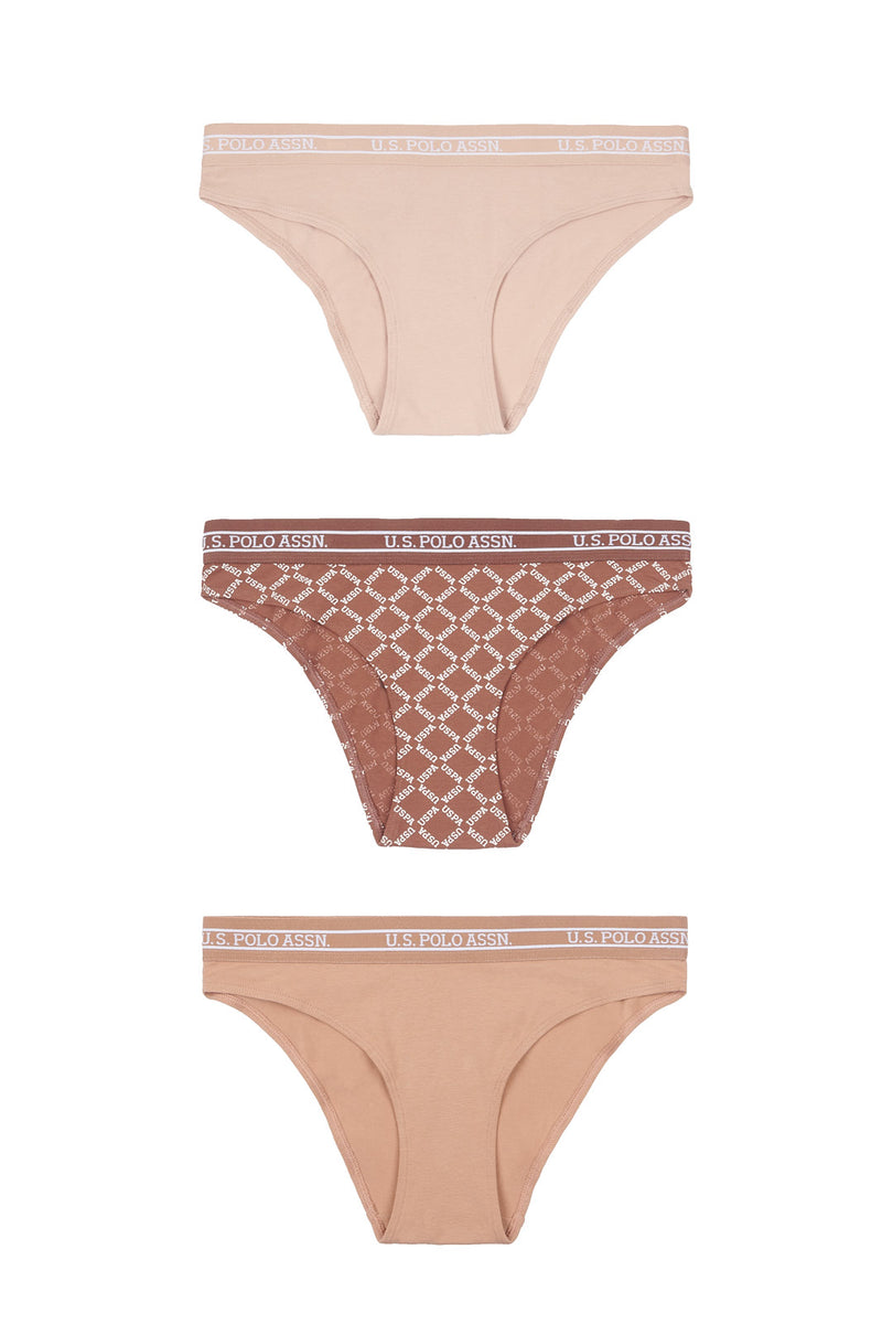 Womens 3 Pack Neutral Print Bikini Brief Underwear in Rugby Tan