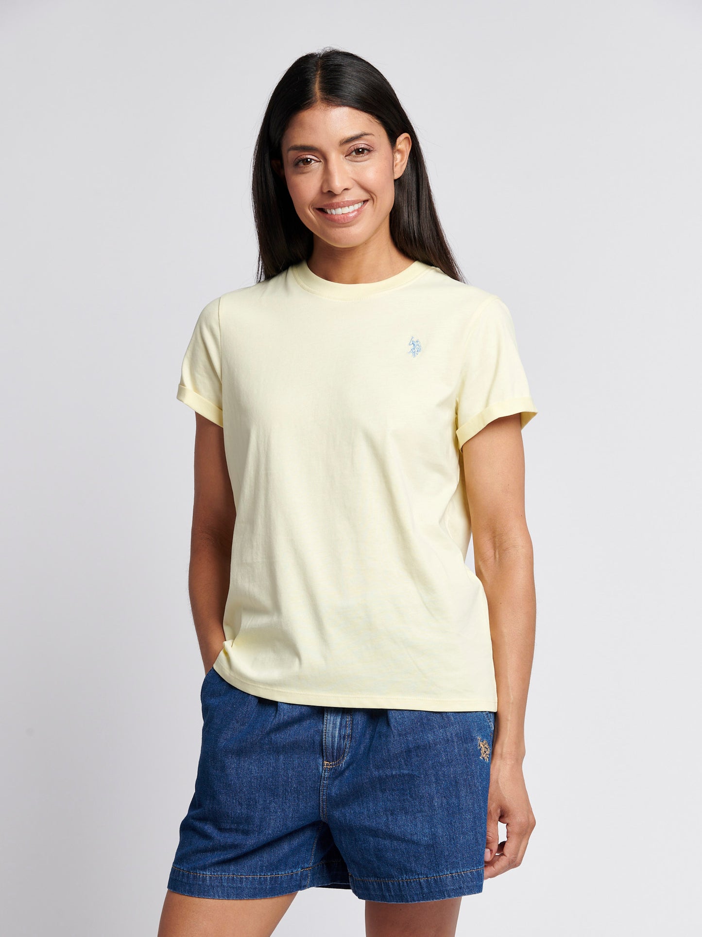 Womens Crew Neck T-Shirt in Pastel Yellow