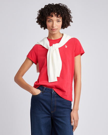 Womens Crew Neck T-Shirt in Jalapeno Red