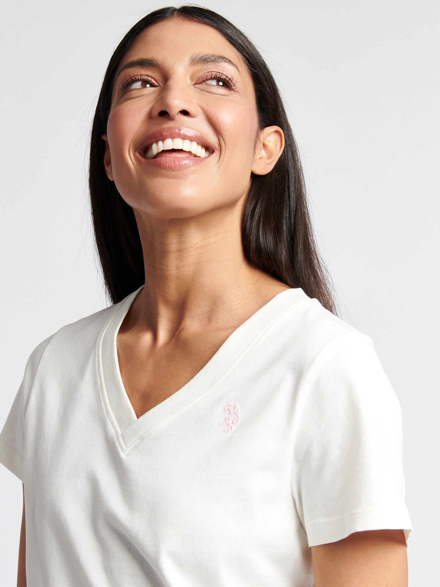 Womens V-Neck T-Shirt Marshmallow with Crystal Rose DHM