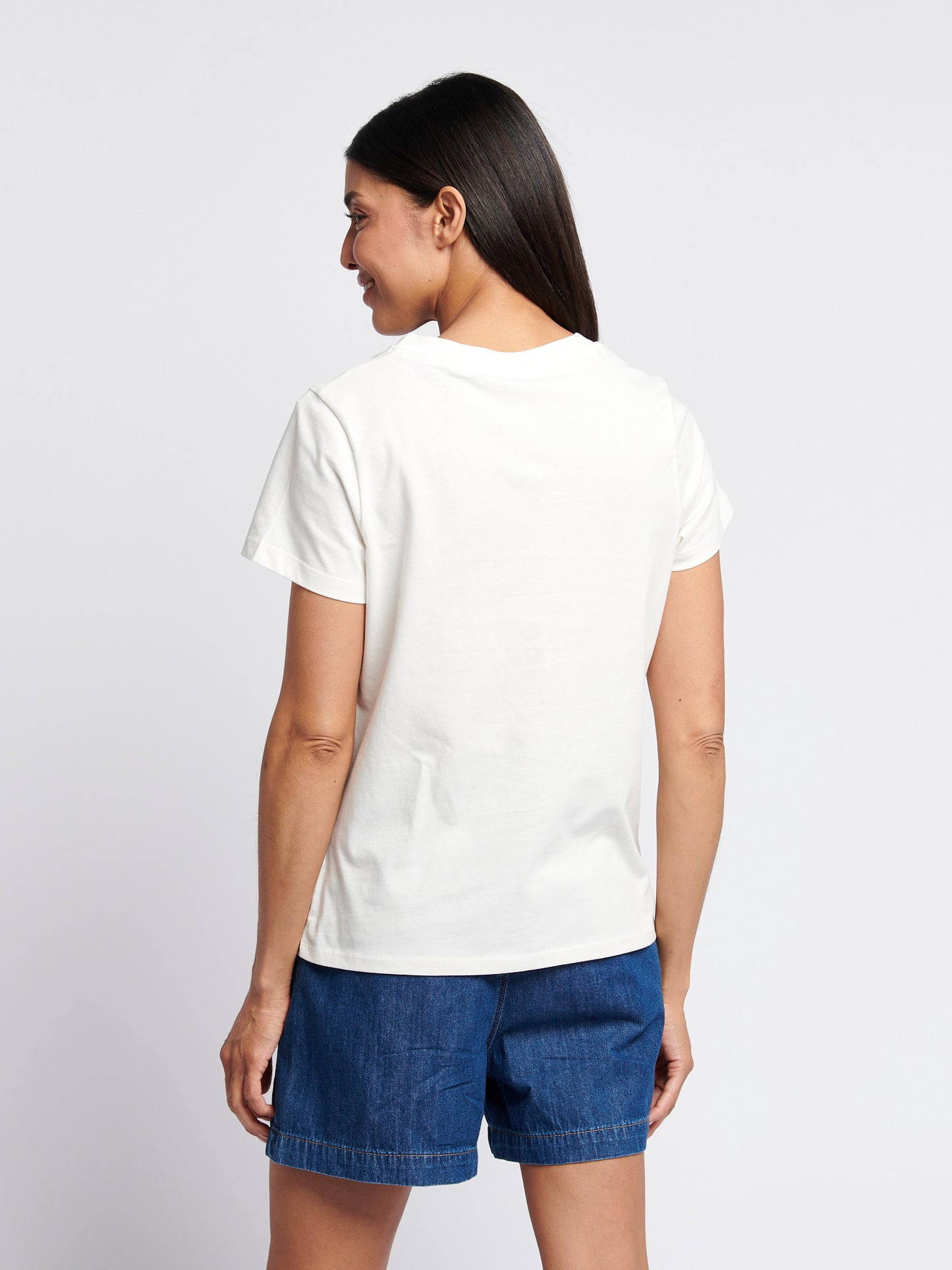 Womens V-Neck T-Shirt Marshmallow with Crystal Rose DHM