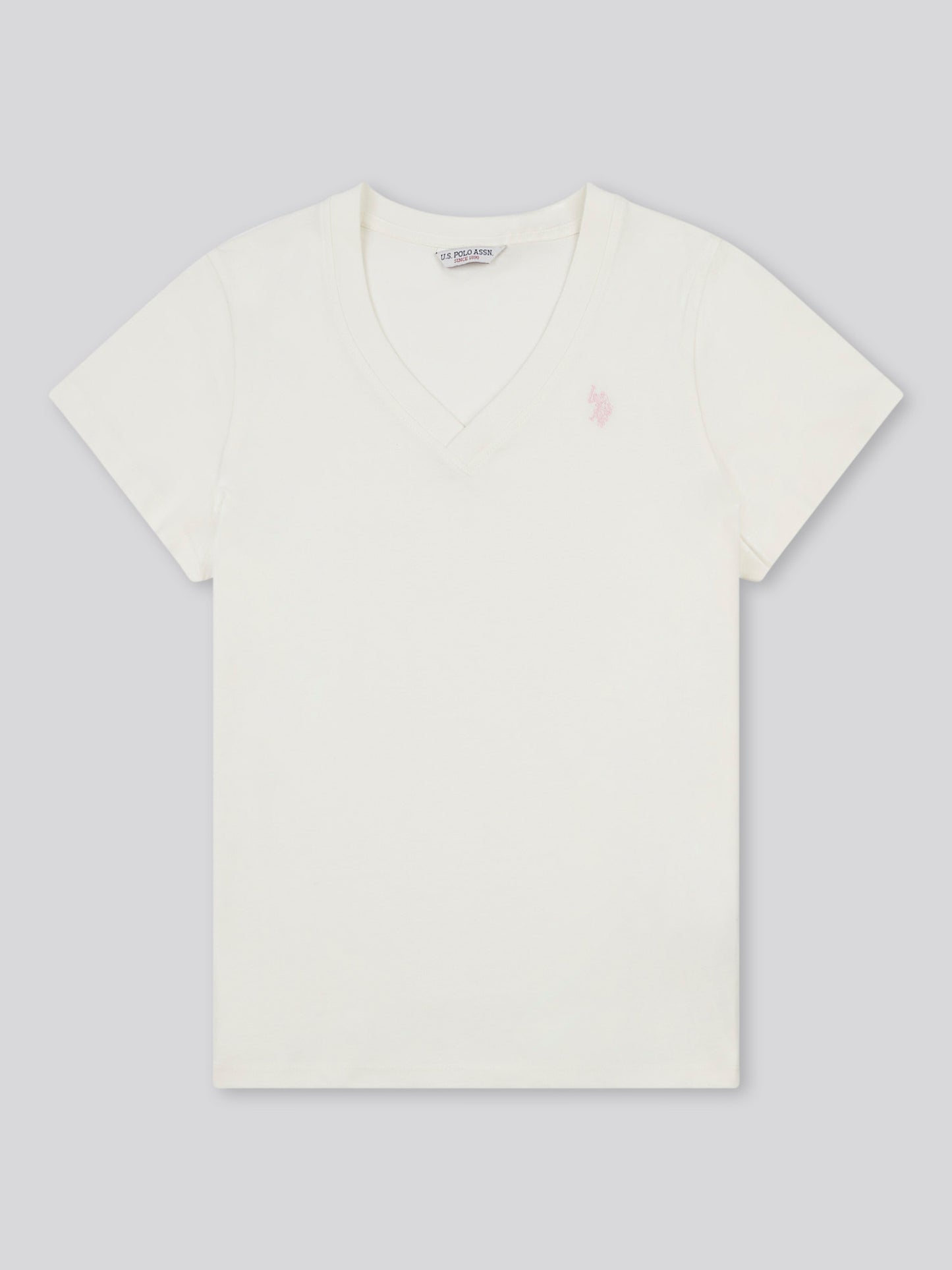 Womens V-Neck T-Shirt Marshmallow with Crystal Rose DHM