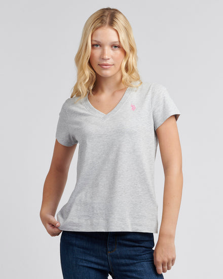 Womens V-Neck T-Shirt in Pearl Grey Marl