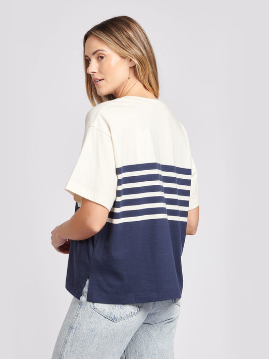 Womens Contrast Stripe Crew T-Shirt in Egret