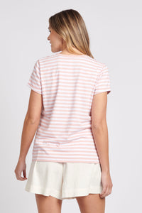 Womens Slub Stripe Crew Neck T-Shirt in Silver Pink