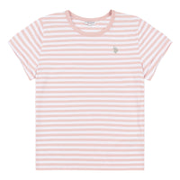 Womens Slub Stripe Crew Neck T-Shirt in Silver Pink