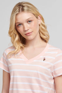 Womens Slub Stripe V-Neck T-Shirt in Crystal Rose