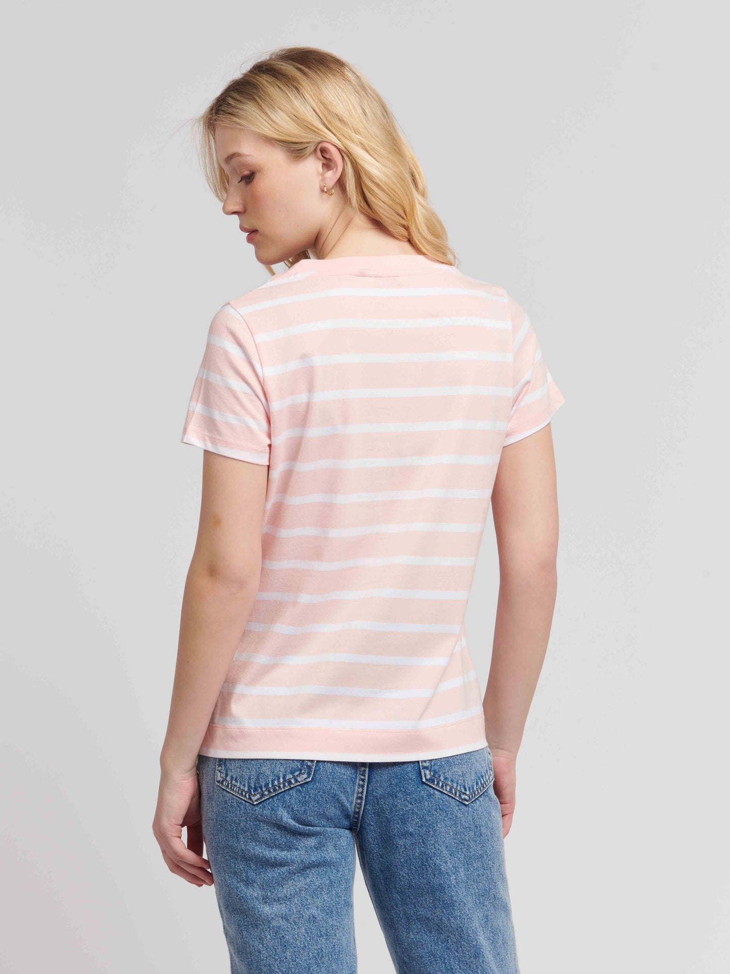 Womens Slub Stripe V-Neck T-Shirt in Crystal Rose