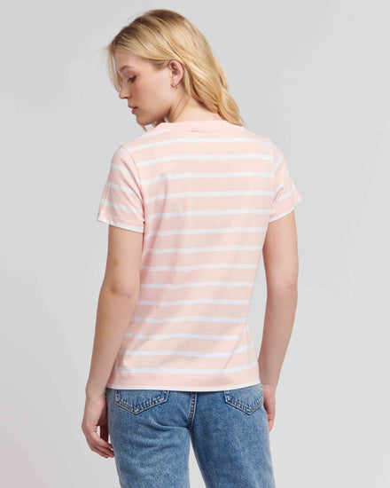 Womens Slub Stripe V-Neck T-Shirt in Crystal Rose
