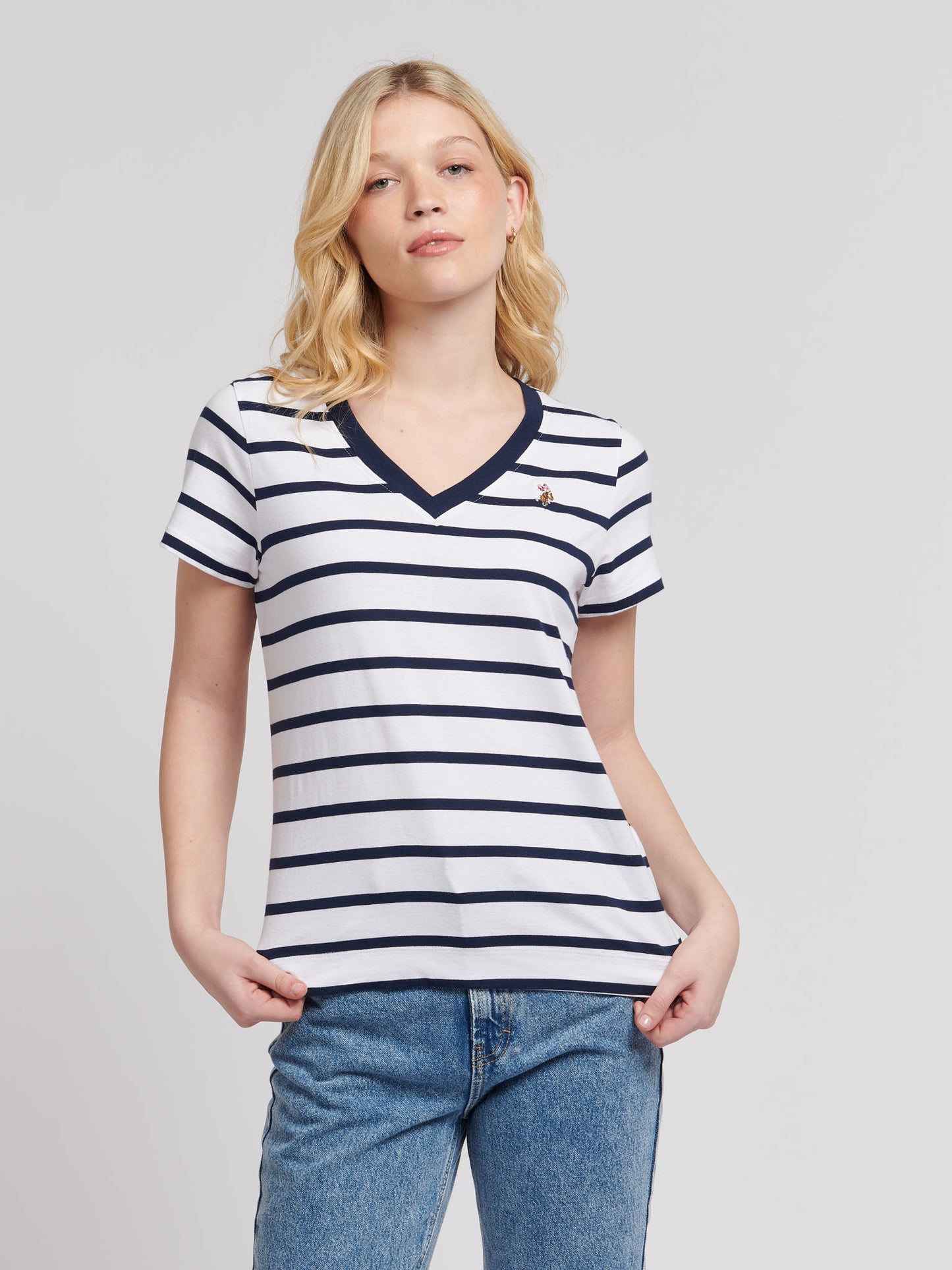 Womens Slub Stripe V-Neck T-Shirt in Navy Iris