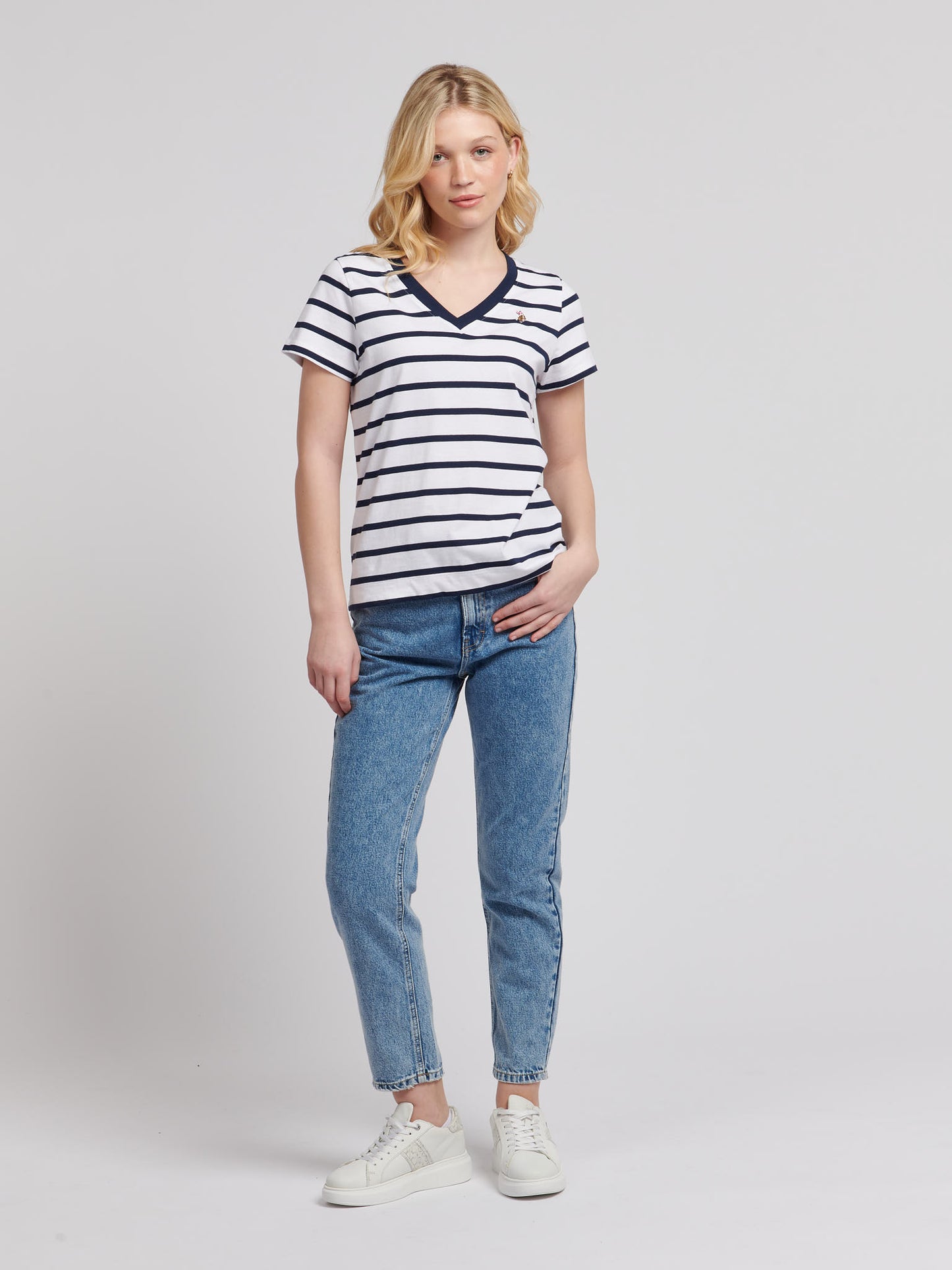 Womens Slub Stripe V-Neck T-Shirt in Navy Iris