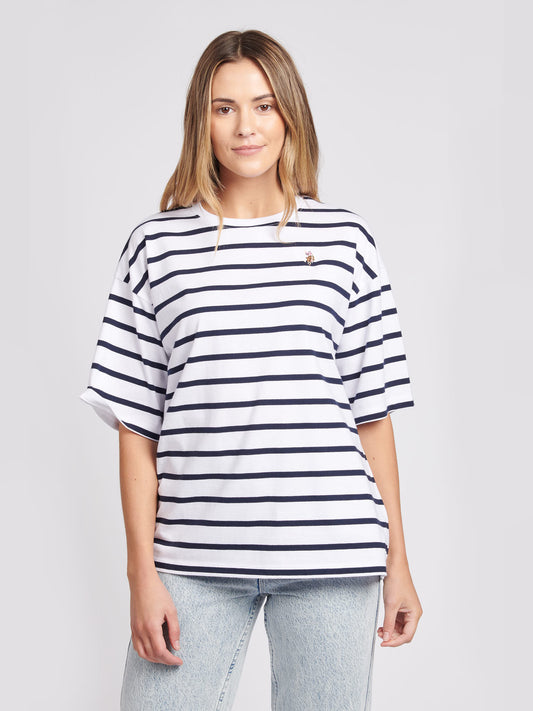 Womens Stripe Loose T-Shirt in Navy Blue