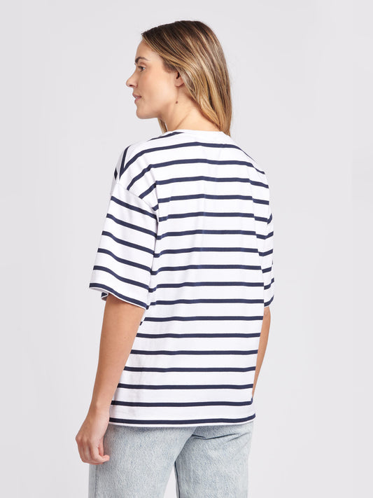 Womens Stripe Loose T-Shirt in Navy Blue