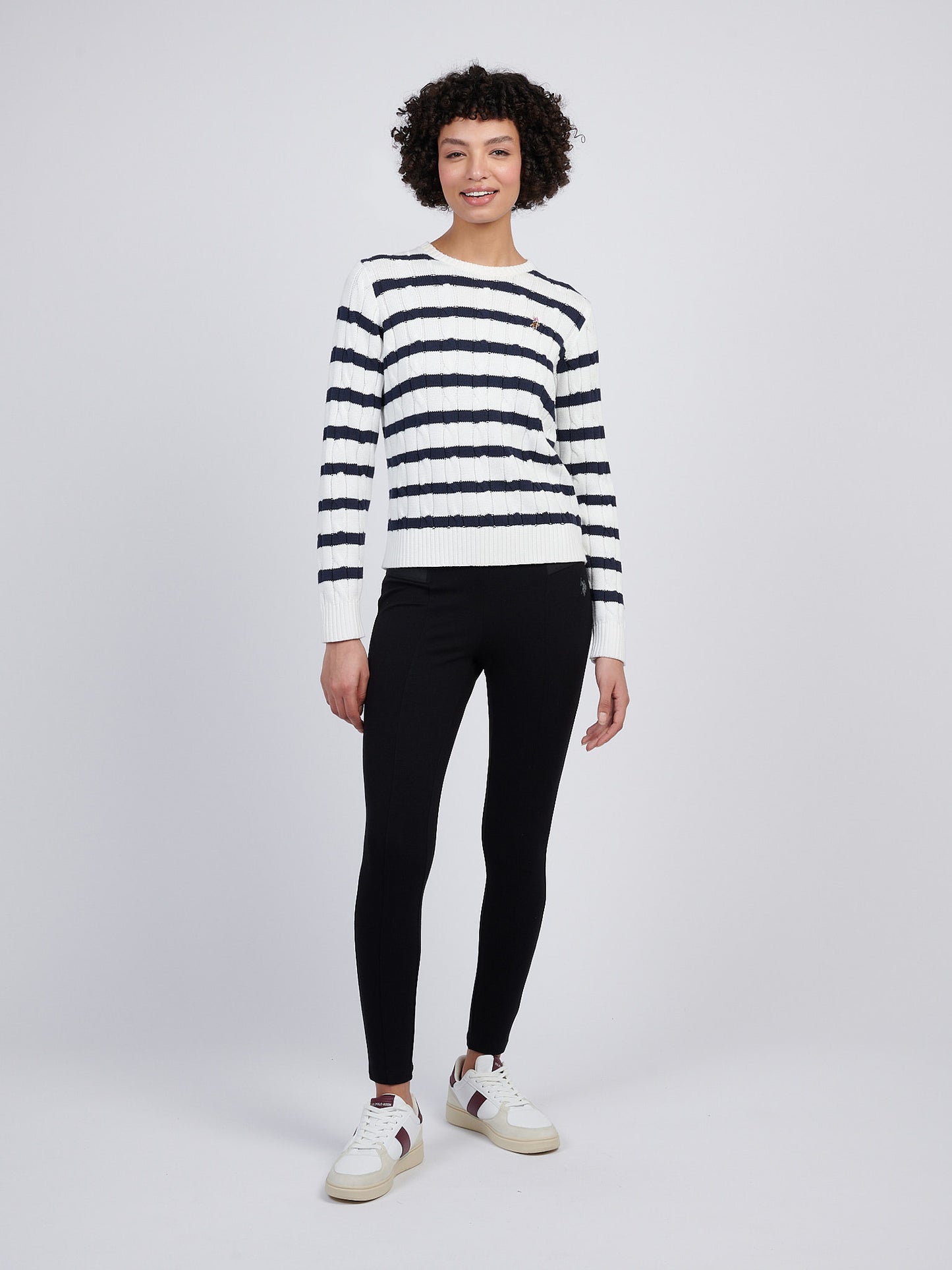 Women Thin Stripe Cable Knit Jumper in Bright White