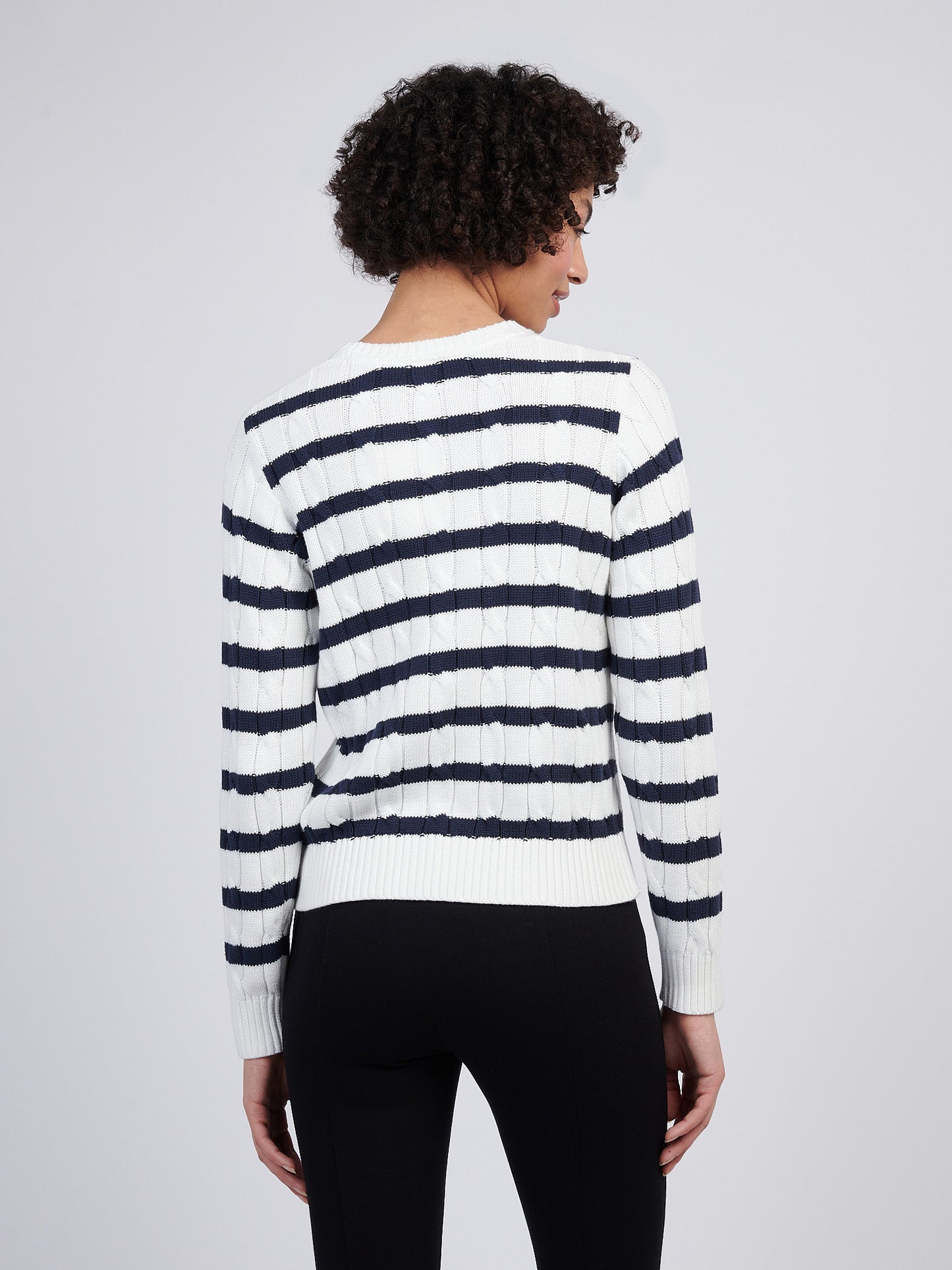 Women Thin Stripe Cable Knit Jumper in Bright White